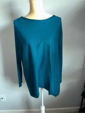 NEW Eileen Fisher Teal Long Sleeve Lightweight Knit Top Tunic Sz XS